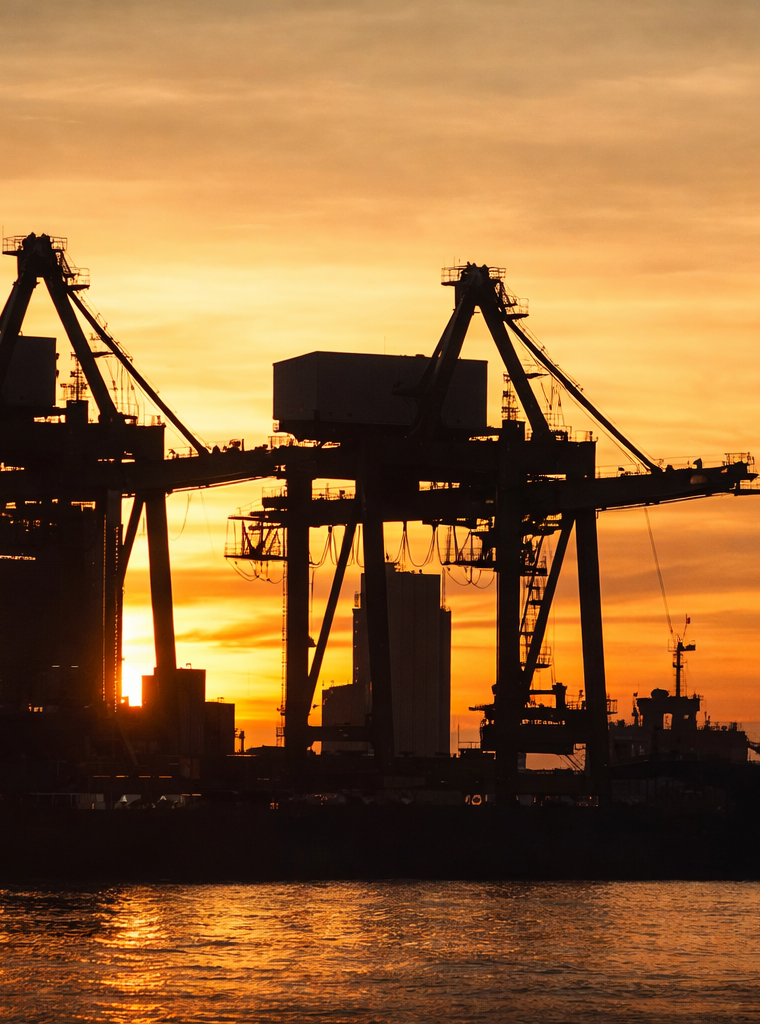 Sunset over the shipping port